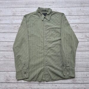 Oakley Shirt Men's L Olive Green Striped Button Down Long Sleeve Regular Fit